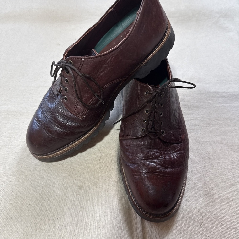 H.S. Trask Bison Leather Oxford Shoes Lug Sole USA Made Men's 9 W